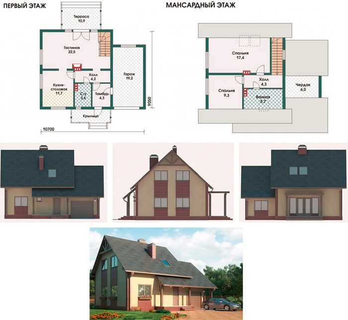 Проекты домов из газобетона с мансардой и гаражом: фото, схемы, цены