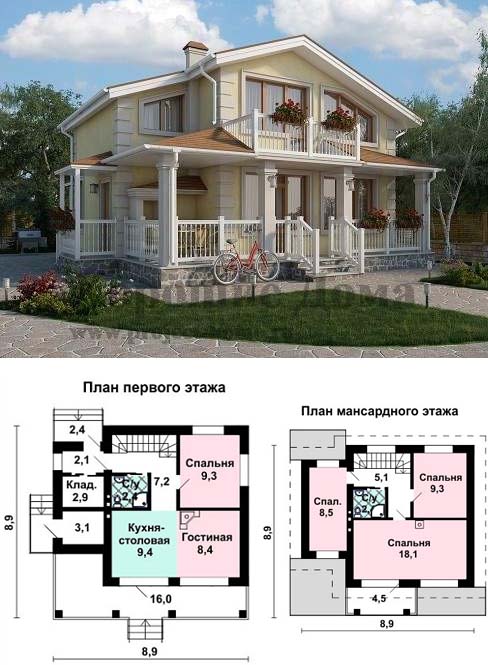 Проекты одноэтажных домов из газобетона с мансардой, гаражом и верандой