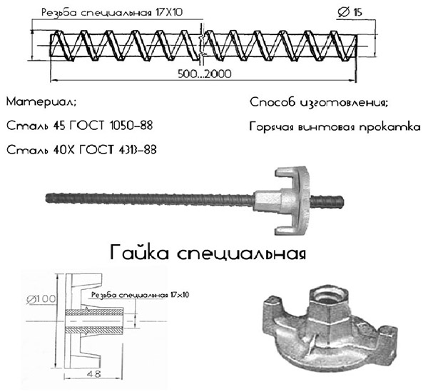 Винт стяжной для опалубки: назначение, характеристики, цены